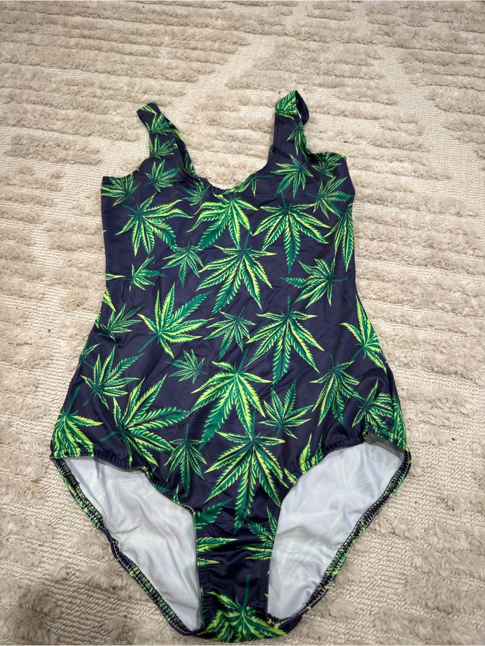 New Green Leaf Print One-Piece Swimsuit